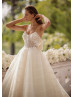 Thin Straps Beaded Lace Pleated Tulle Wedding Dress